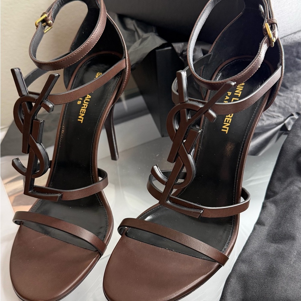 Yves Saint Laurent Dark Brown Strappy Heels - Picture 6 of 13